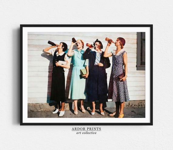 Women Beer Drinkers Vintage Photo, Bar Cart Art Print