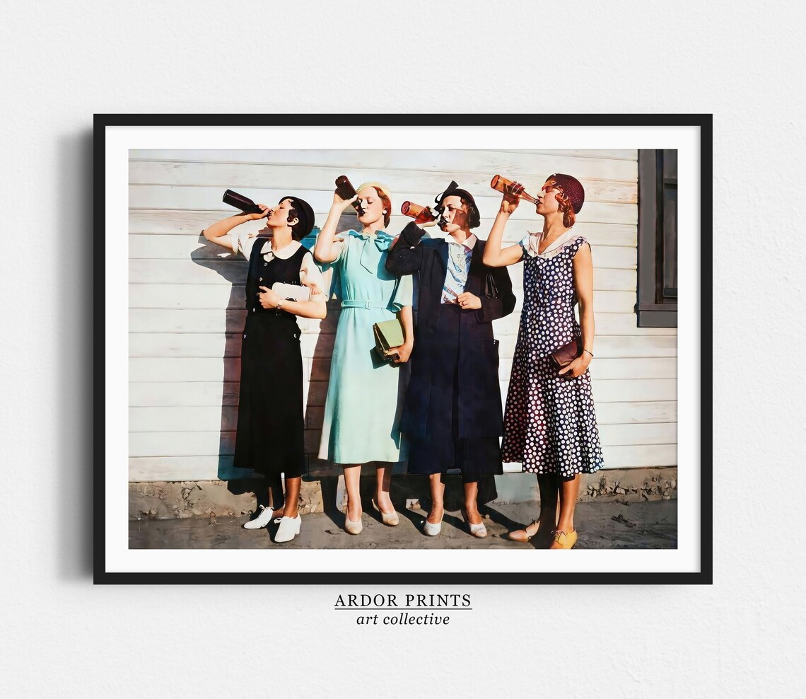 Women Beer Drinkers Vintage Photo, Bar Cart Art Print