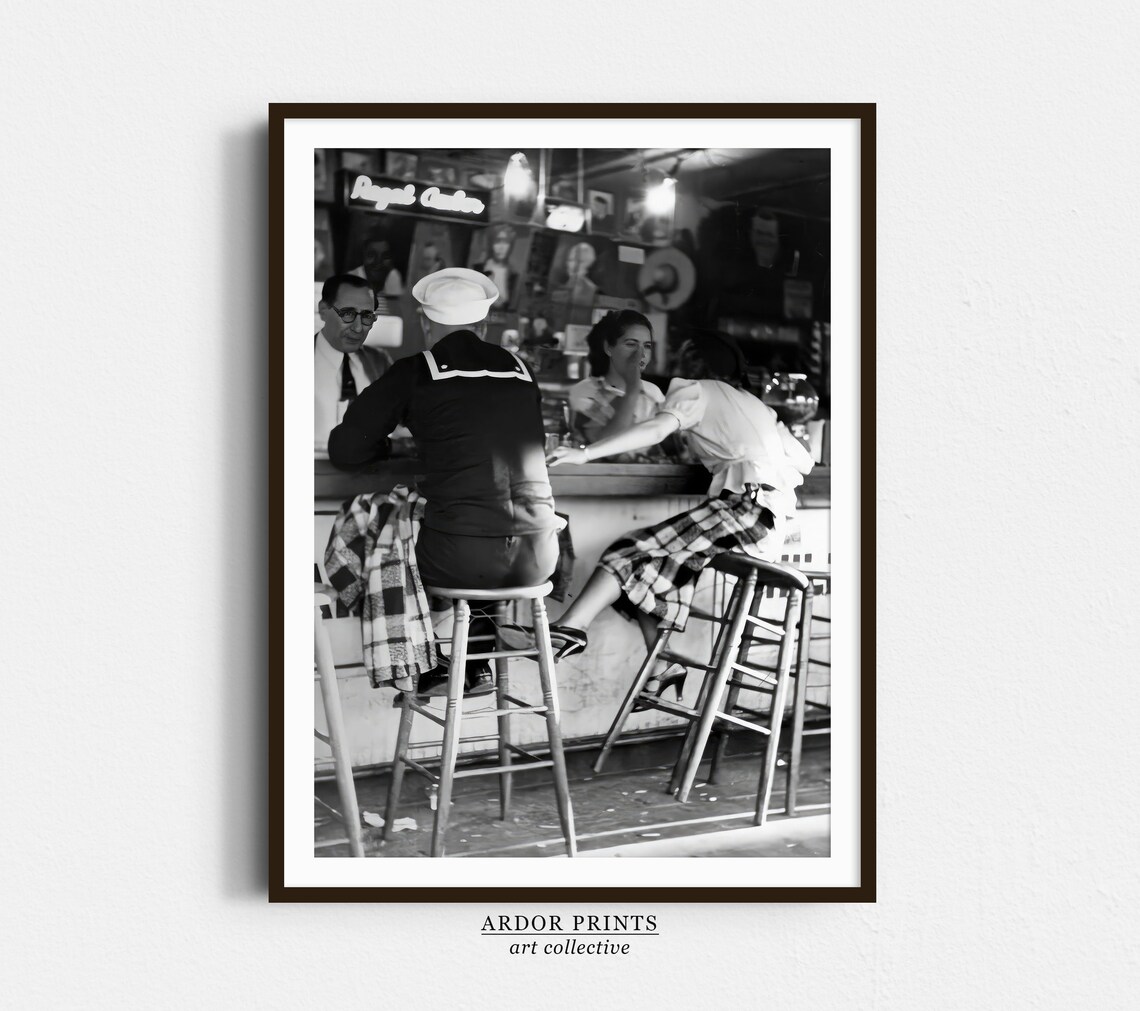 Woman And Sailor At Bar, Vintage Alcohol Poster