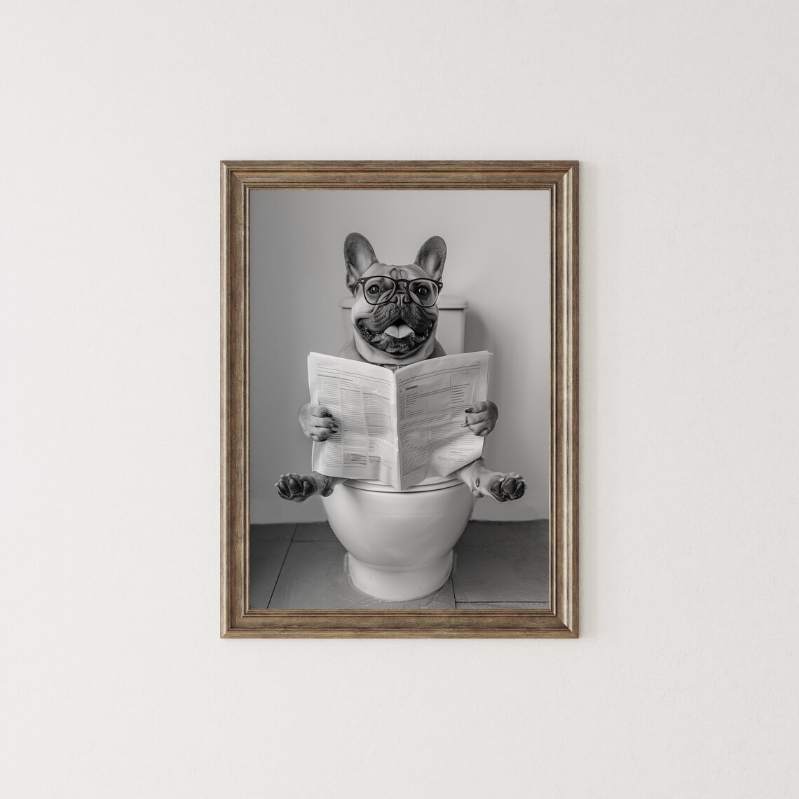 French Bulldog Sitting on Toilet, Funny Dog Art Print - Image 2