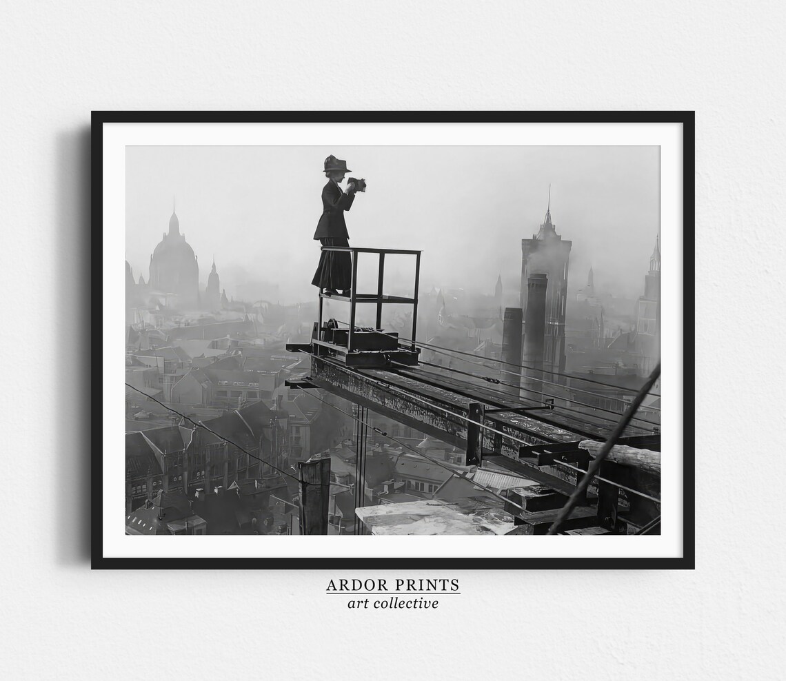 Woman Photographer In Berlin Vintage Cityscape Art Print