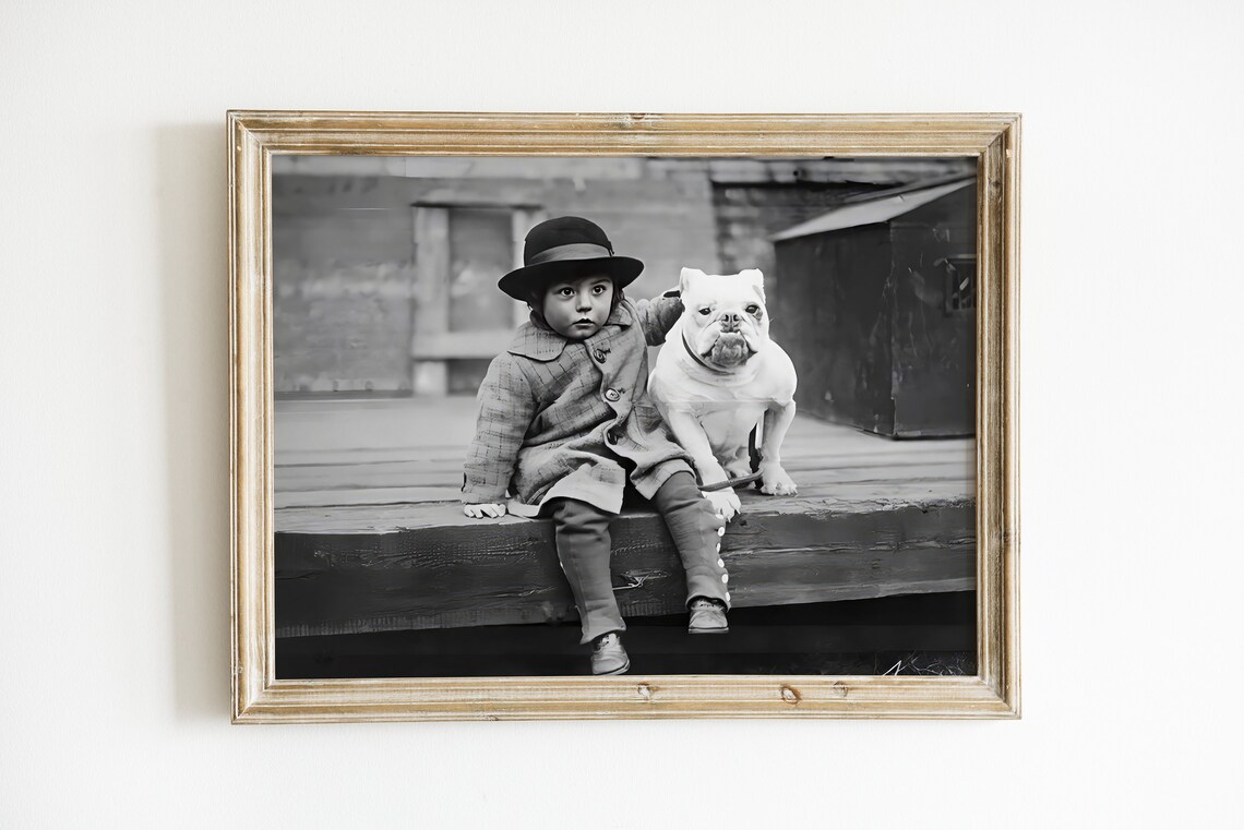 Vintage Boy And English Bulldog Retro Kid With Dog Photo Poster - Image 2