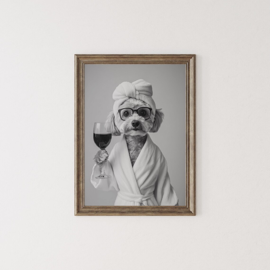 Cockapoo In Bathrobe Holding Wine, Dog Humor Art Print - Image 2