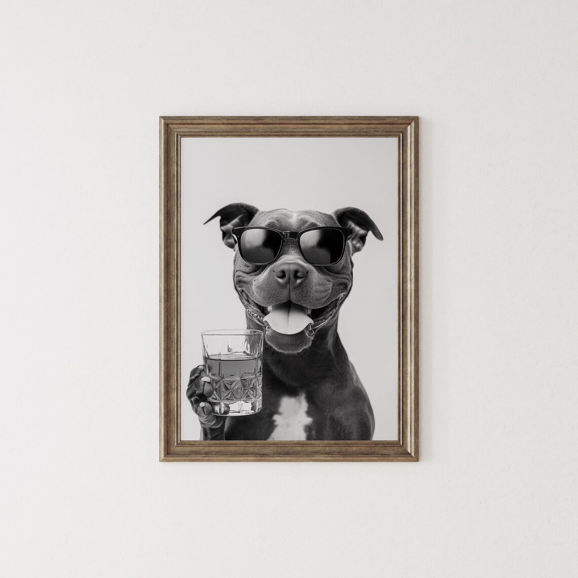 Staffy Drinking Whiskey Bourbon Dog Art Print - Image 2