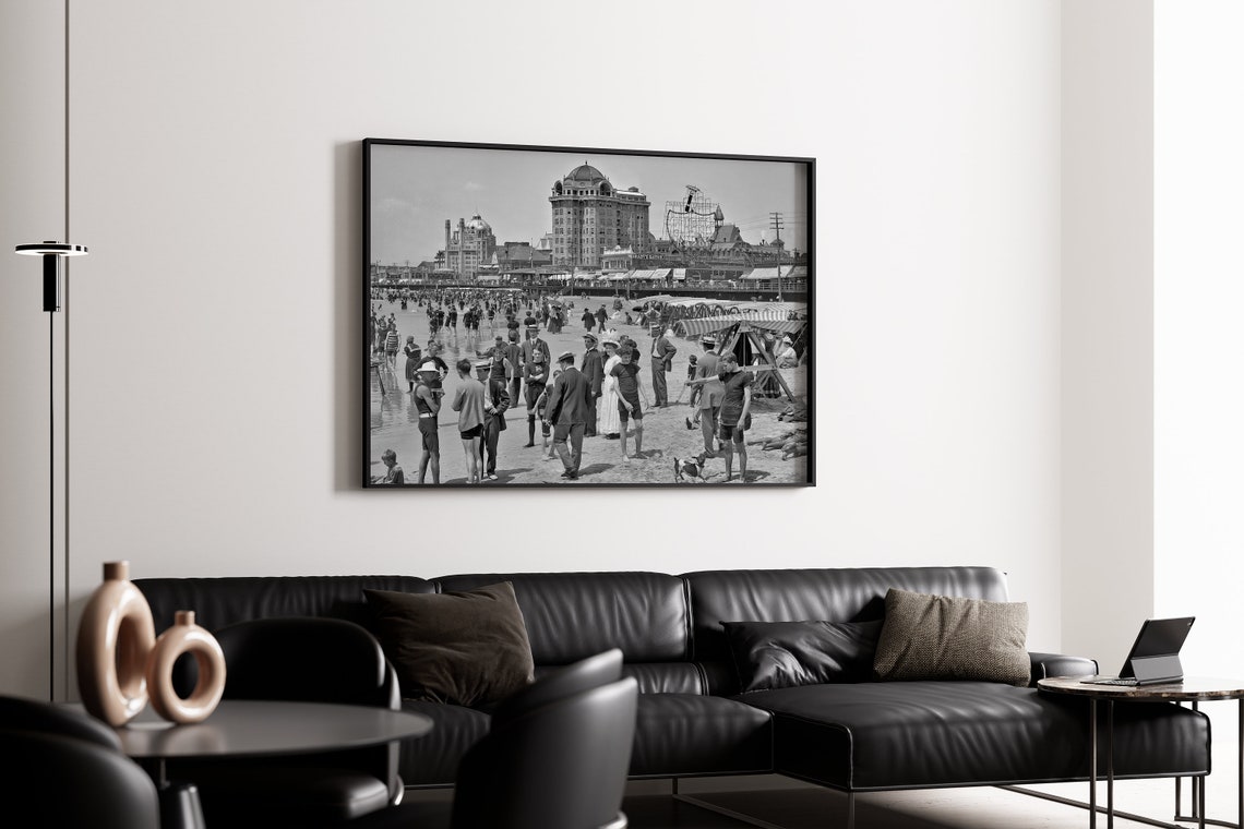 Vintage 1900s Beach Boardwalk Crowded Summer Retro Photography Poster - Image 4
