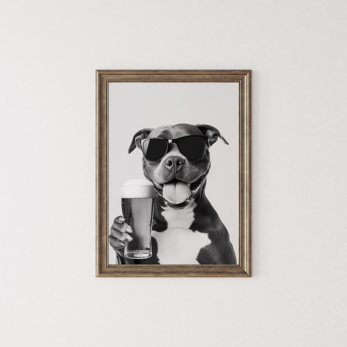 Staffy Bull Terrier Drinking Beer, Funny Dog Poster - Image 2