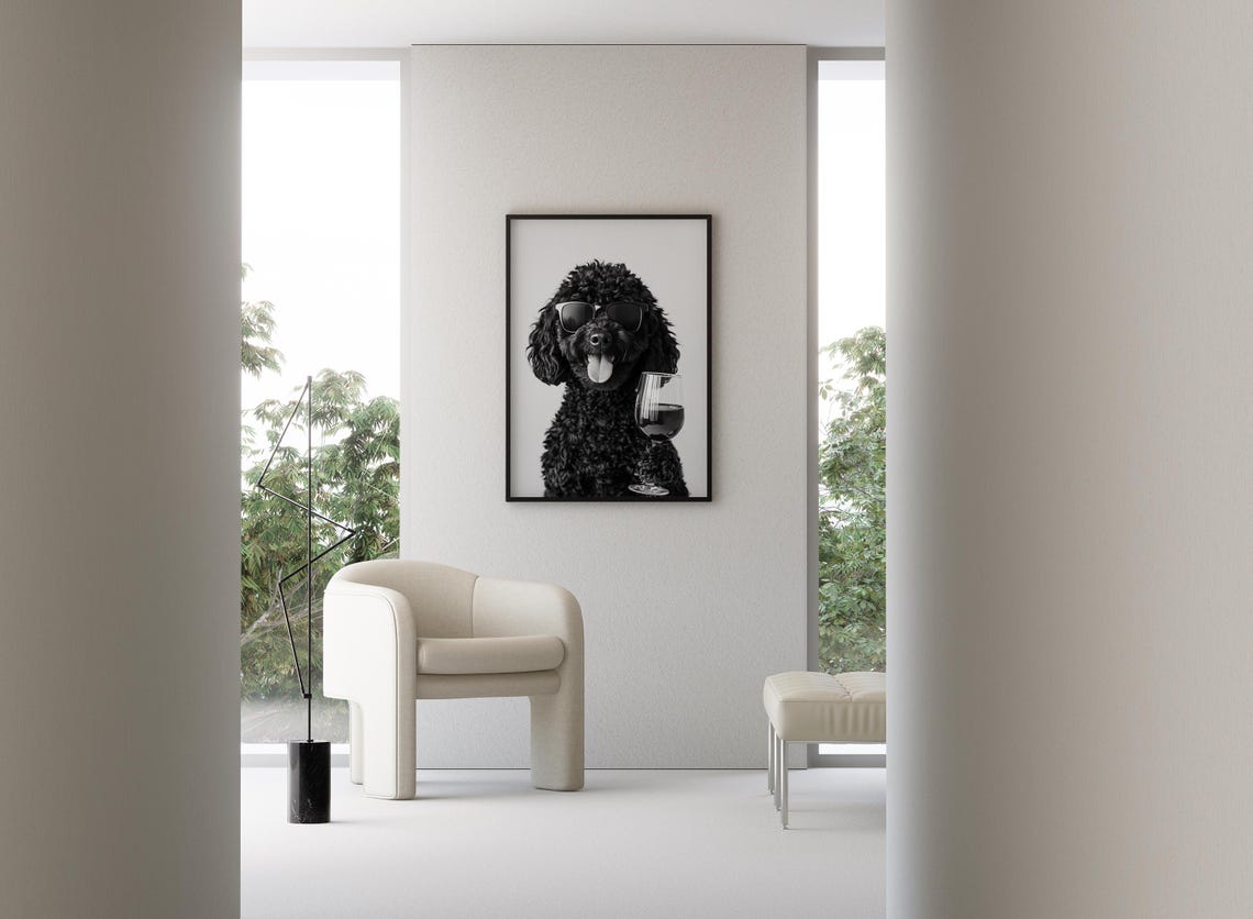 Black Goldendoodle Holding Wine Glass Sunglasses Funny Dog Poster - Image 3