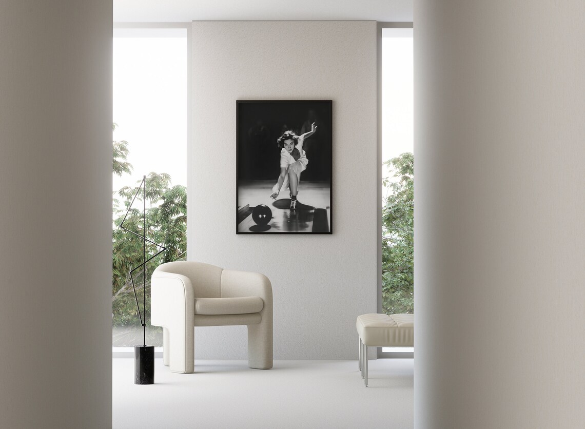 Vintage Woman Bowling Art Print, 1930s Black-White - Image 3