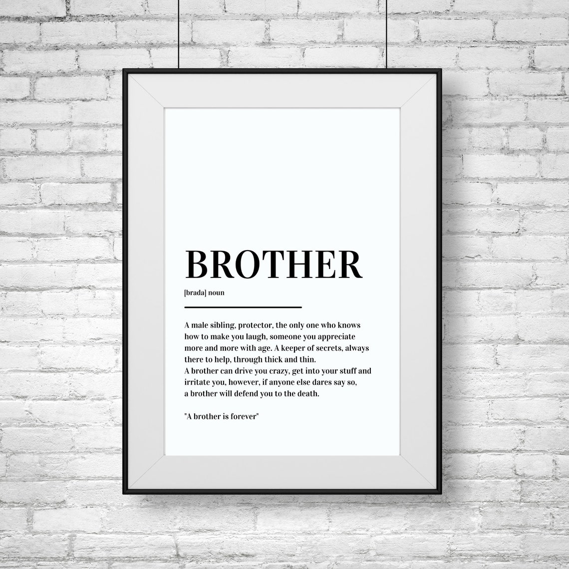 Brother Definition Gift Sibling Protector Minimalist Typography Poster - Image 2