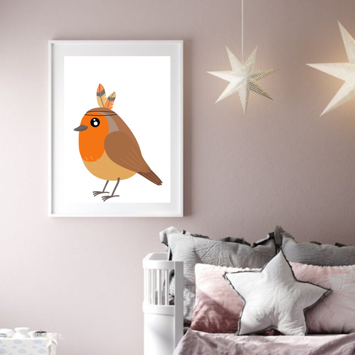 Cute Cartoon Robin Bird Nursery Baby Room Woodland Animal Poster - Image 3