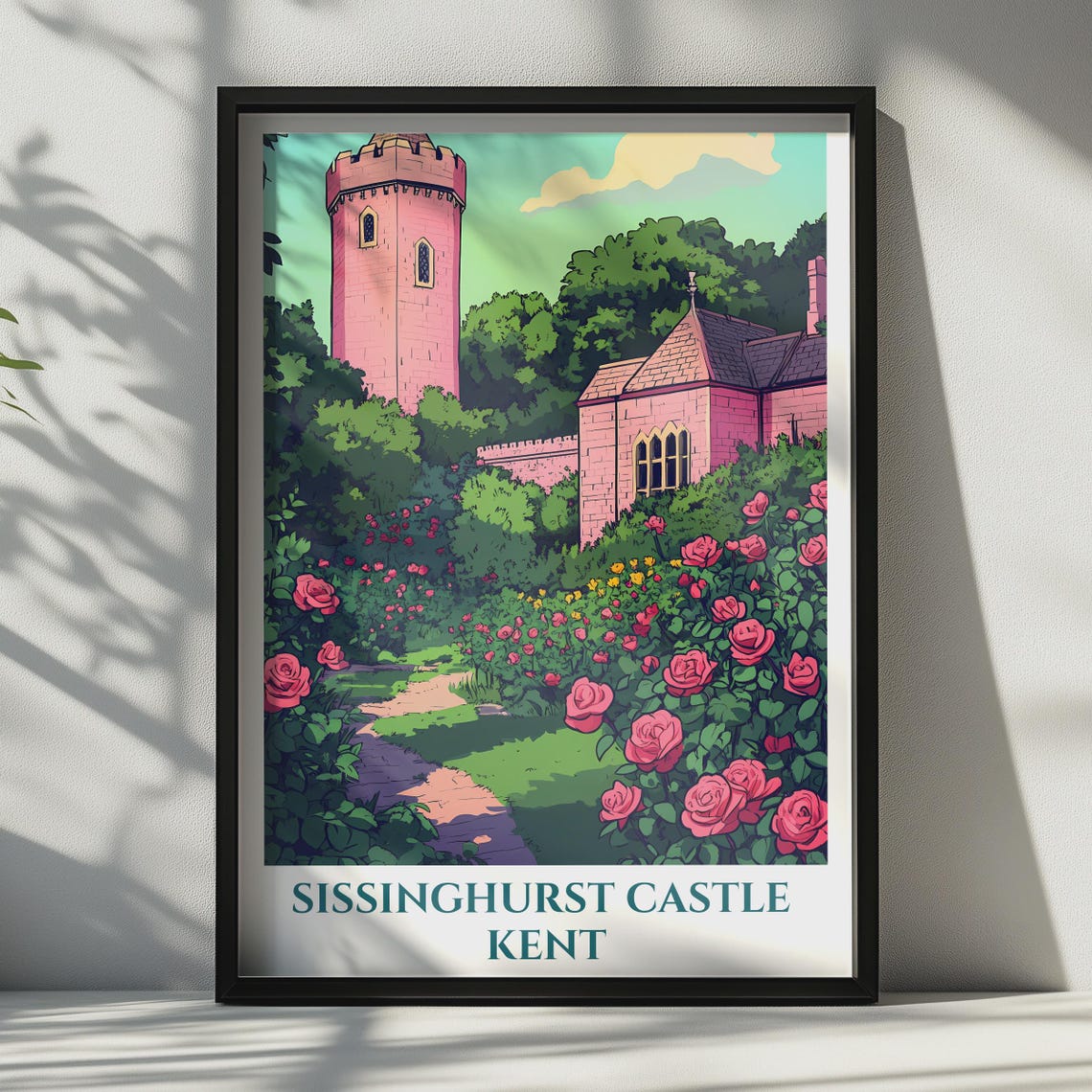 Sissinghurst Castle Kent Travel Poster Rose Garden Tower Art