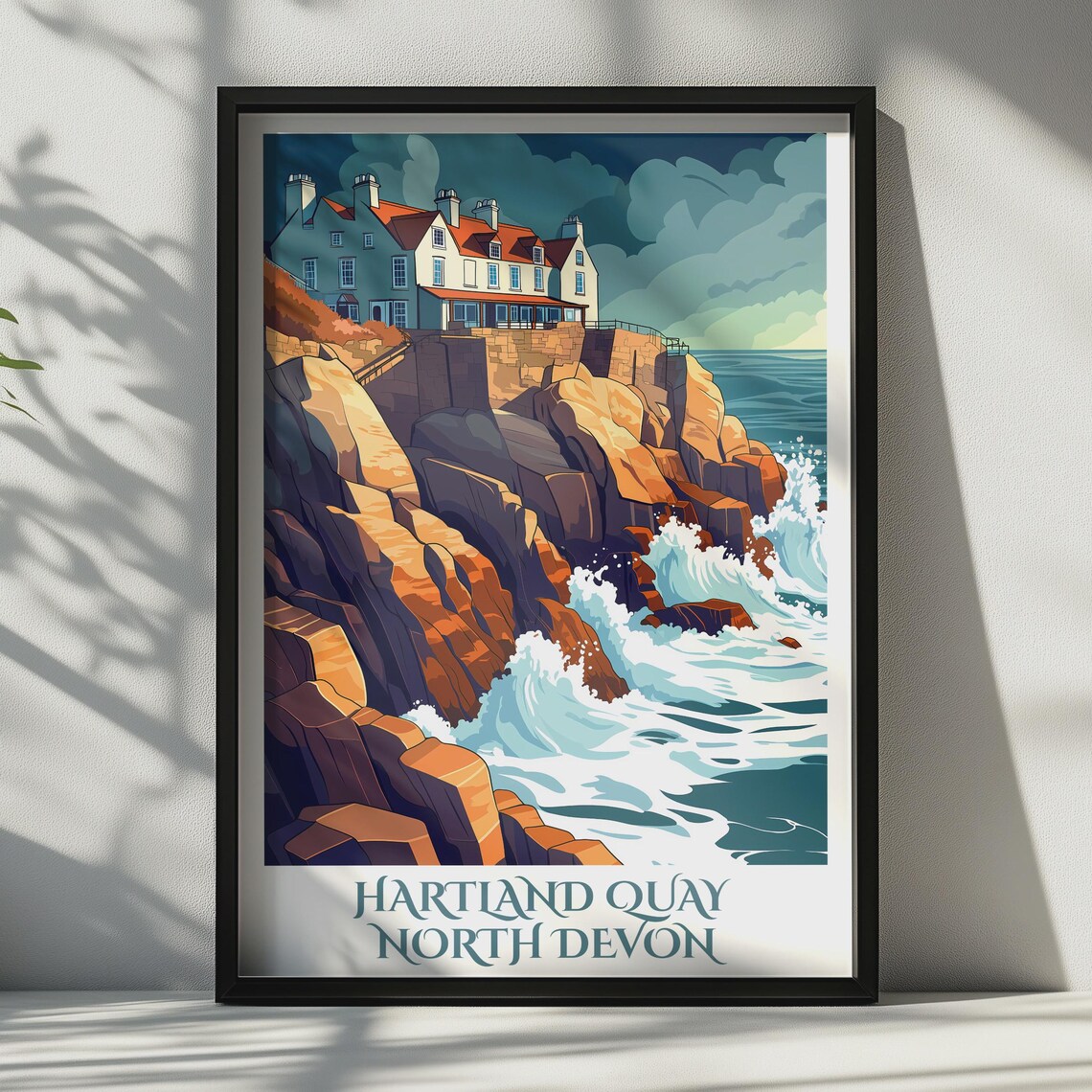Hartland Quay North Devon Travel Poster, Coastal Cliff