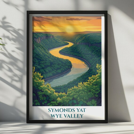 Symonds Yat Wye Valley Print River Sunset Travel Poster England Wall Art