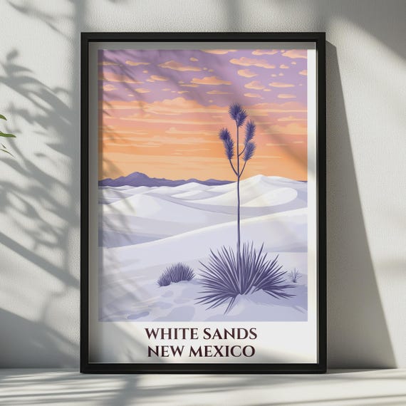 White Sands New Mexico Travel Poster, Desert Yucca