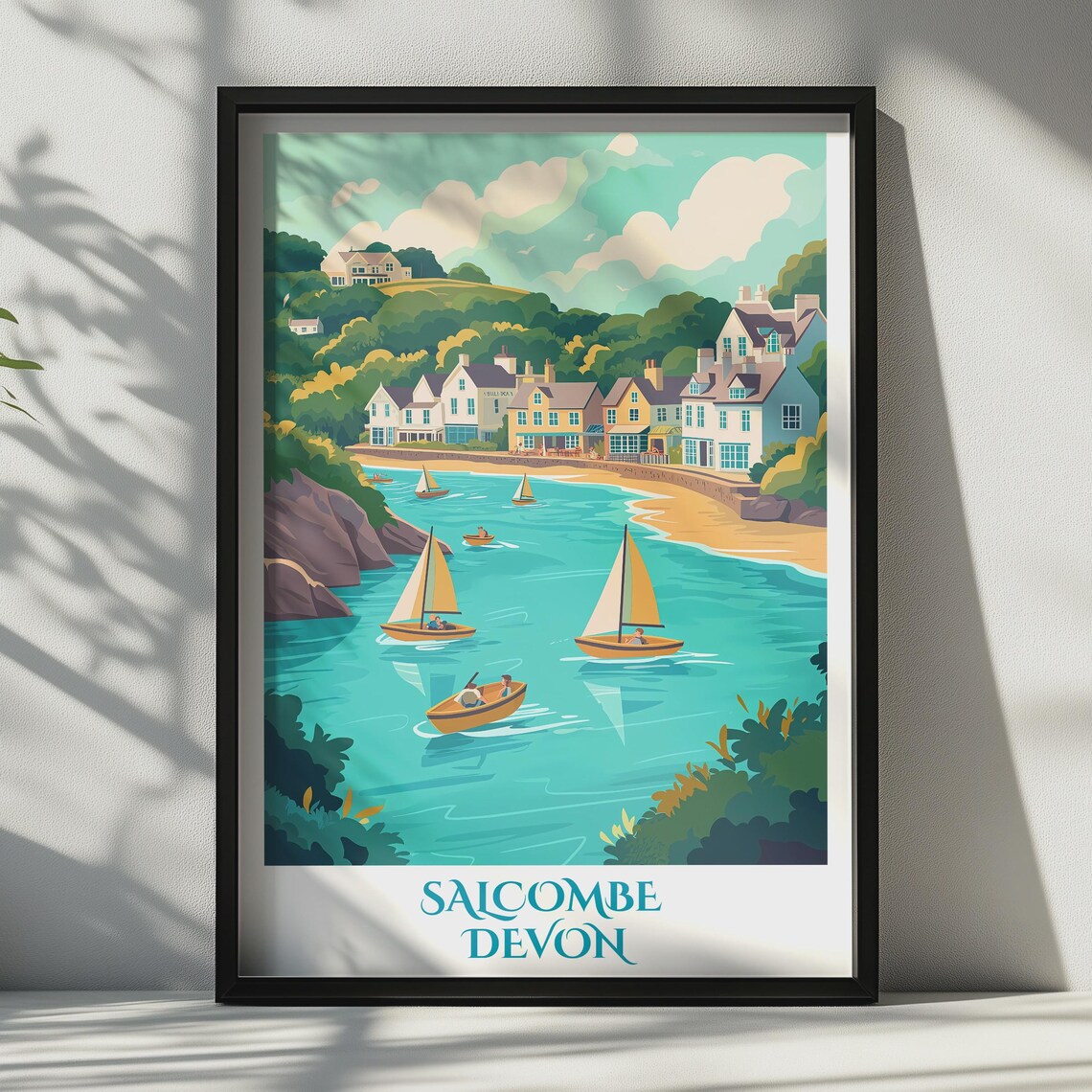 Salcombe Devon Vintage Travel Poster, Coastal Art