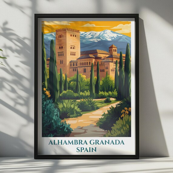 Alhambra Granada Spain Travel Poster Vintage Style Wall Art Print Spanish Palace