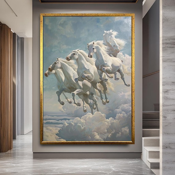 White Horses Galloping Over Clouds Pegasus Dream Fantasy Art Poster