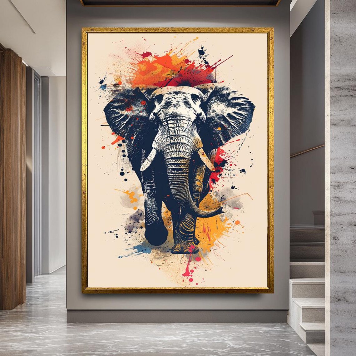 Color Splash Elephant Canvas Art Modern Wildlife Pop