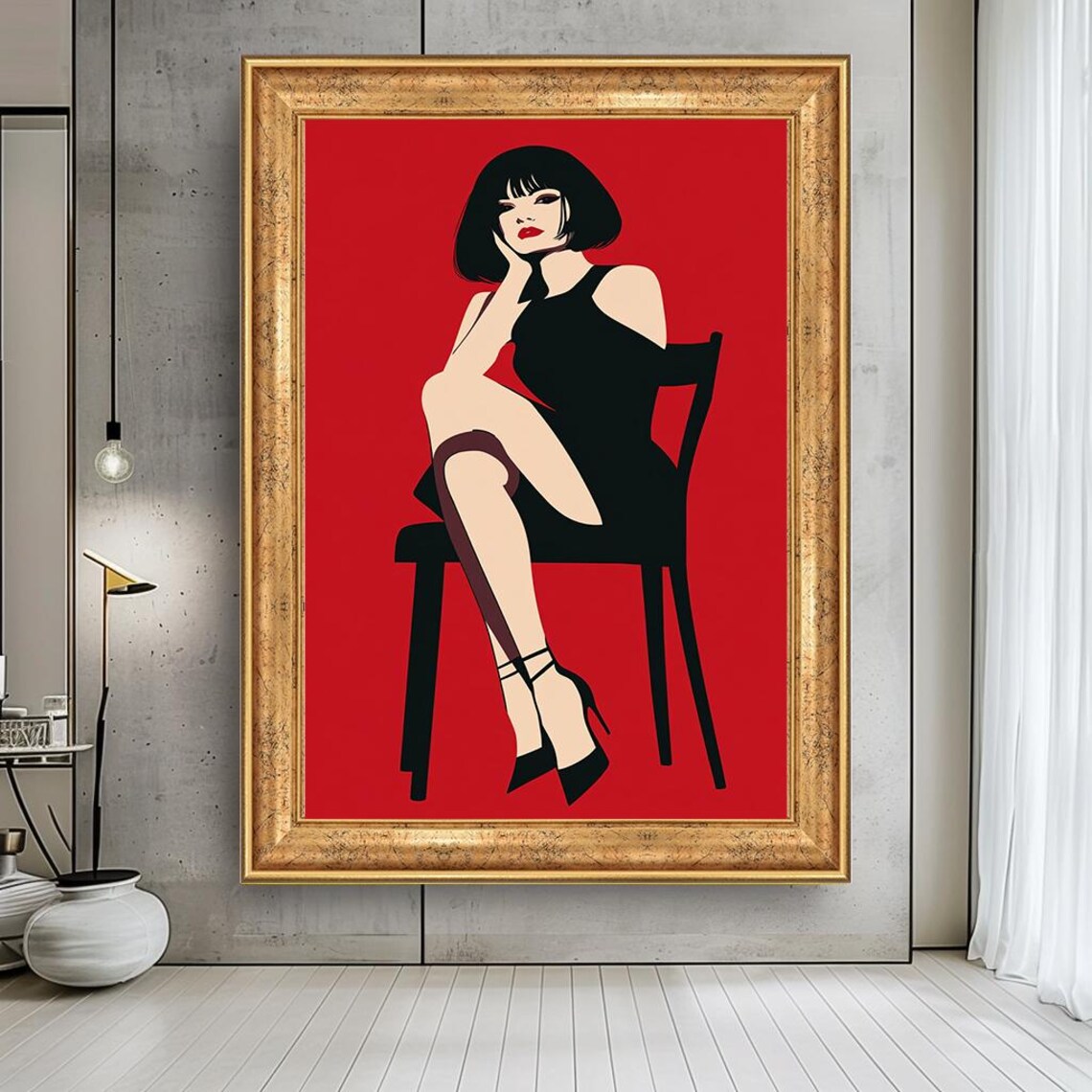 Red Pop Art Woman Canvas Print Bold Minimalist Portrait