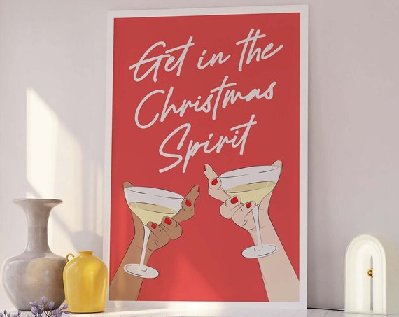 Christmas Spirit Print Art Cute Christmas Decor Holiday Cheers Wall Art Trendy Christmas Art Print