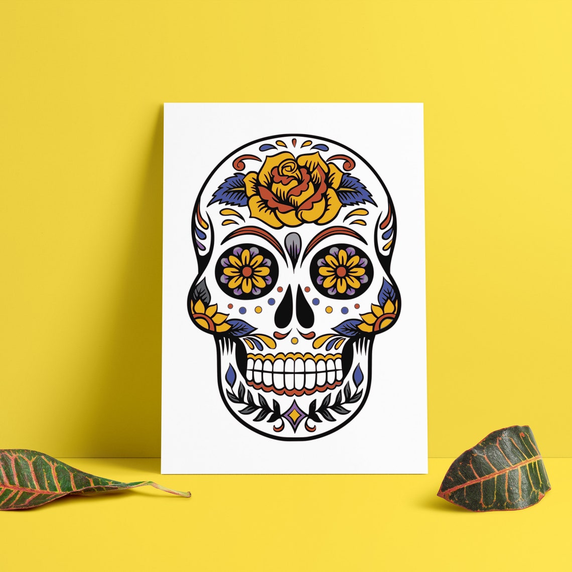 Mexican Sugar Skull Calavera Floral Dia De Los Muertos Poster Art - Image 2
