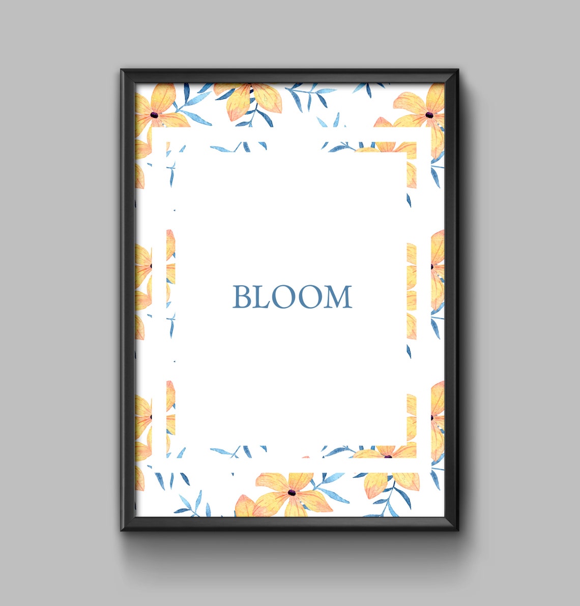 Bloom Floral Border Botanical Yellow Blue Watercolor Decor Poster - Image 2