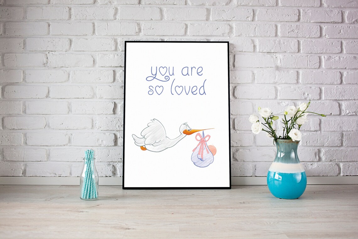 You Are So Loved Stork Baby Shower Newborn Gift Nursery Poster - Image 2