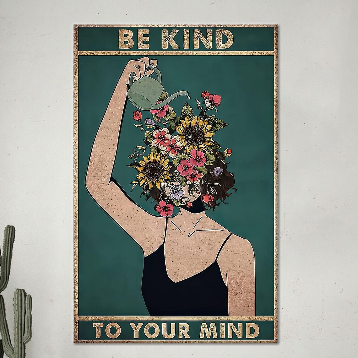 Be Kind To Your Mind Floral Woman Mental Wellness Quote Poster