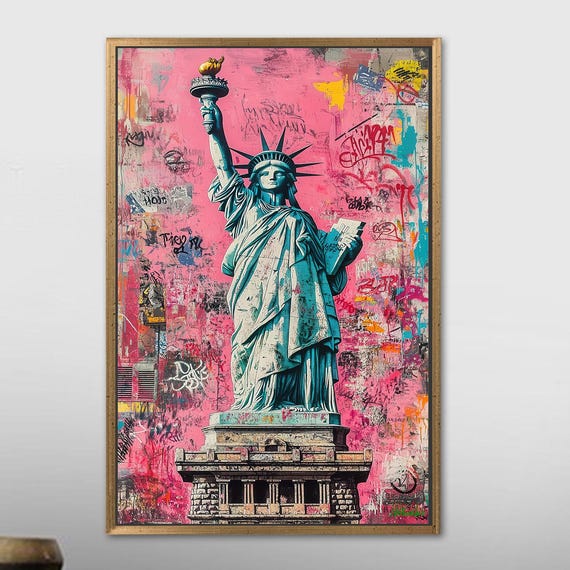 Personalized Gifts Peace Poster Graffiti Wall Hanging Abstract Canvas The Statue Of Liberty Artwork Gift For Dad