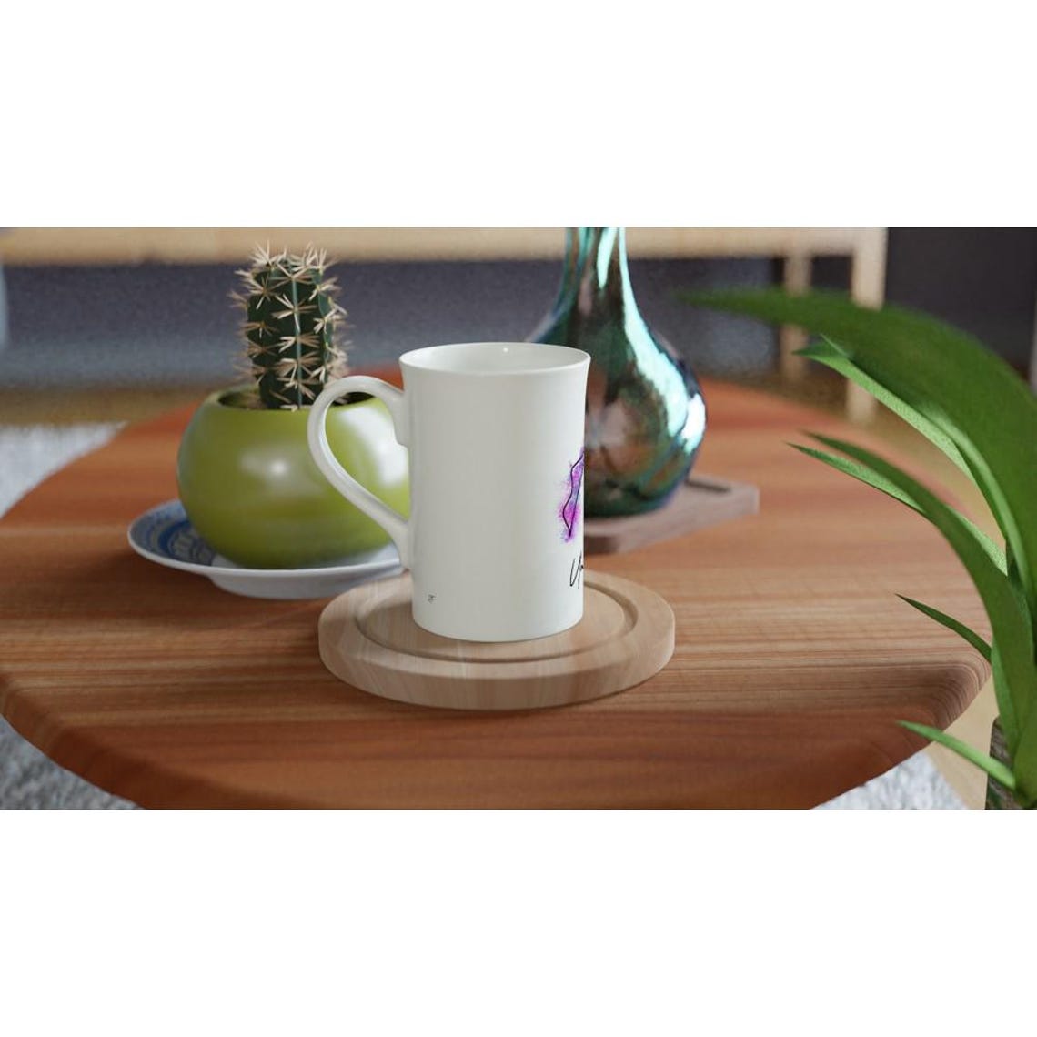 Magical Unicorn Line Art Print on Slim White Porcelain Coffee Mug - Image 2