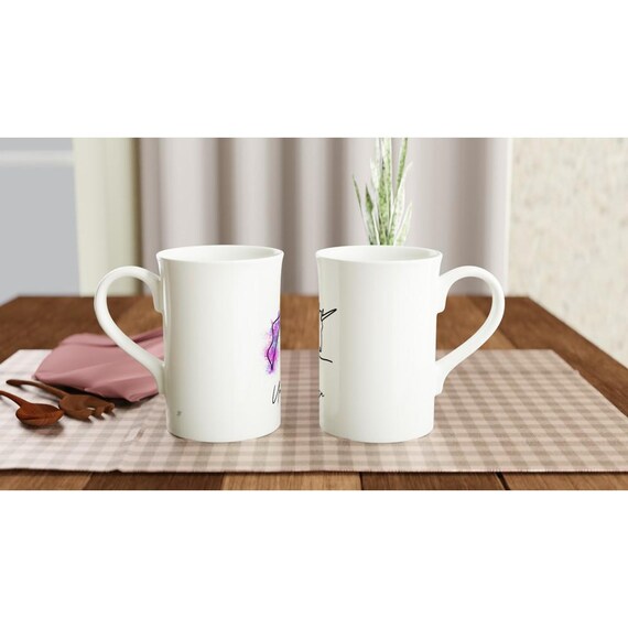 Magical Unicorn Line Art Print on Slim White Porcelain Coffee Mug