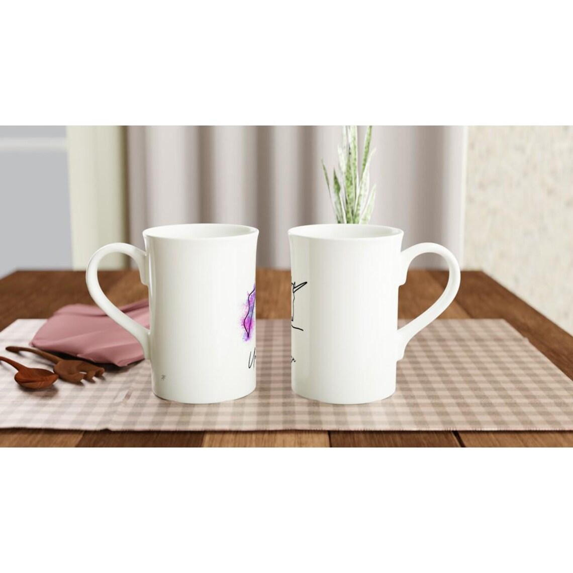 Magical Unicorn Line Art Print on Slim White Porcelain Coffee Mug