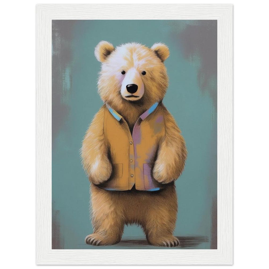 Bear in Mustard Vest Standing Illustrated Animal Portrait Poster - Image 2