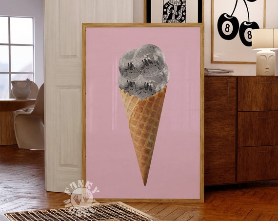 Disco Ball Collage Print Trendy Wall Art Prints Pink Preppy Wall Decor Disco Ice Cream Cone Poster Aesthetic Prints