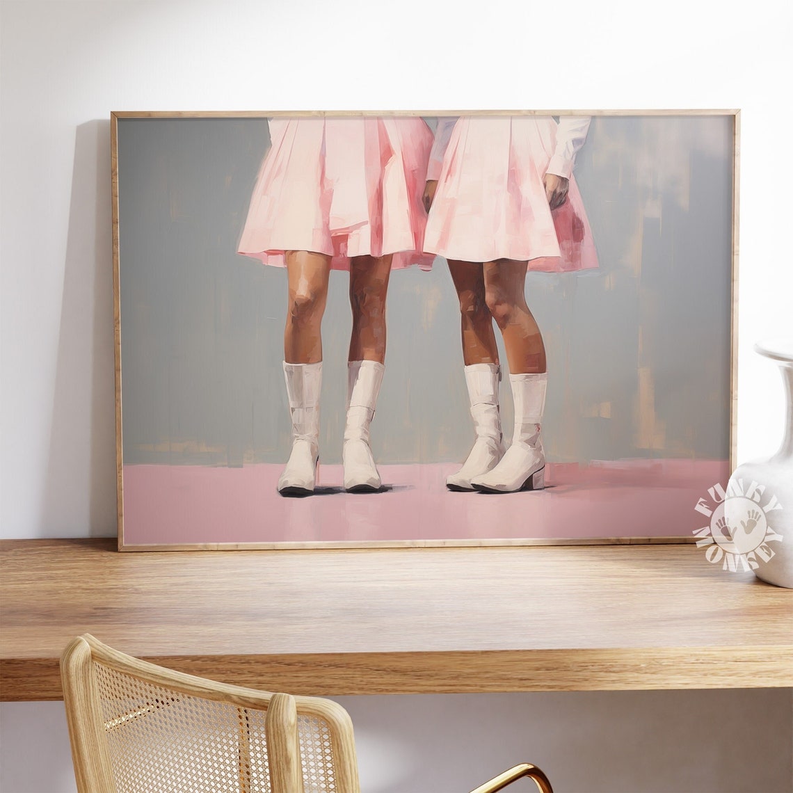 Pink Mini Skirts White Go-Go Boots Cropped Trendy Fashion Poster