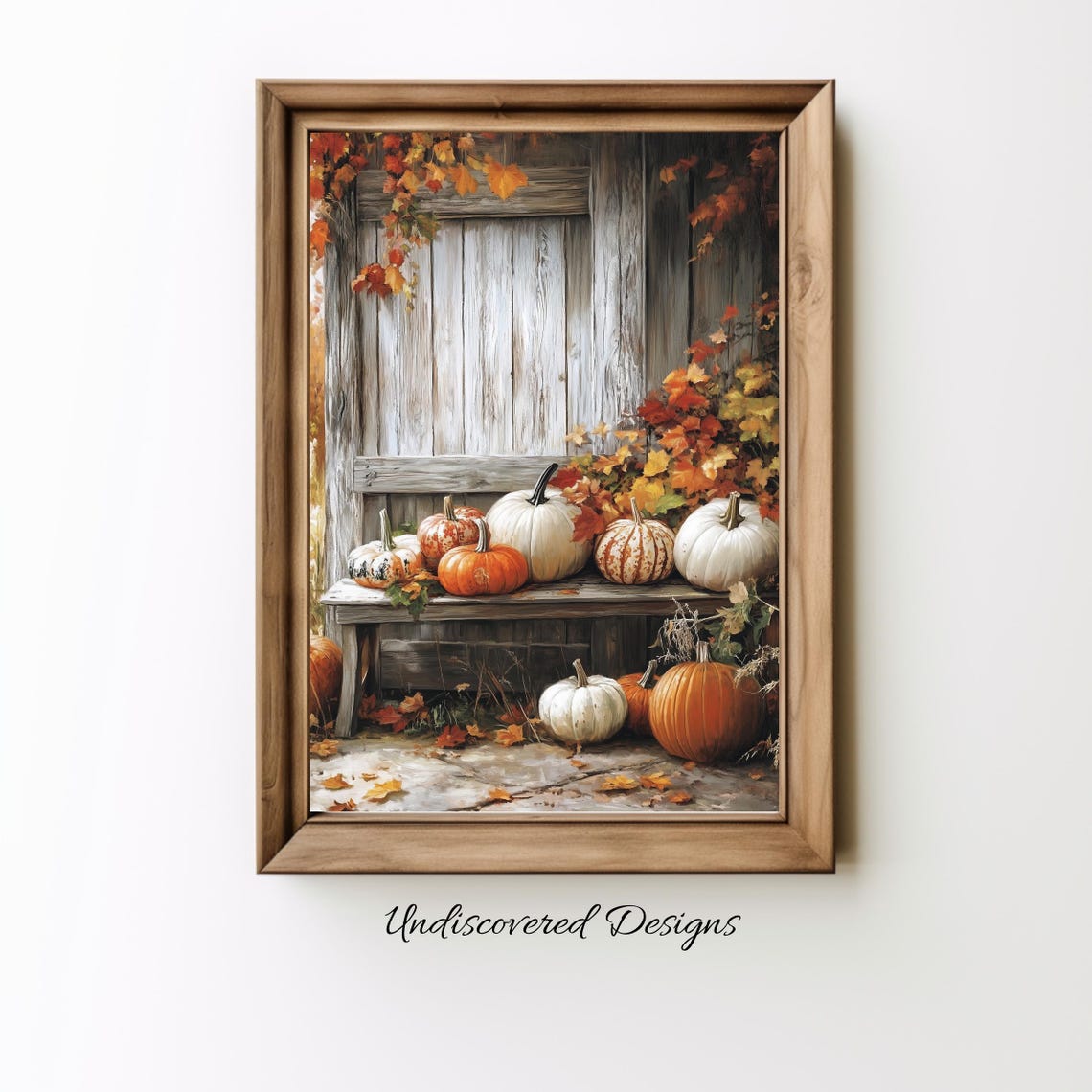 Pumpkins And Gourds On Rustic Wooden Bench Fall Farmhouse Poster