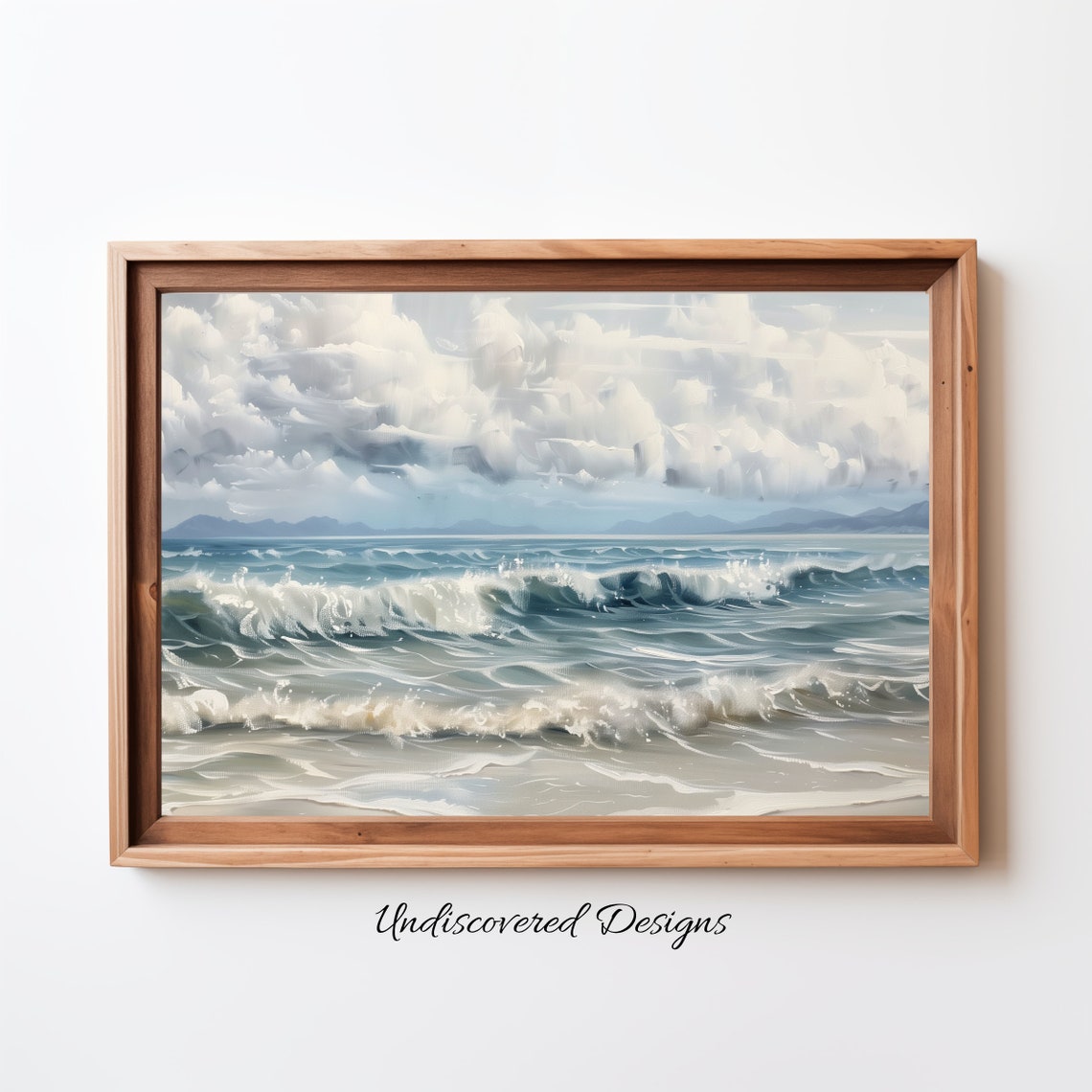 Vintage Ocean Waves Under Dramatic Clouds Oil Painting Poster