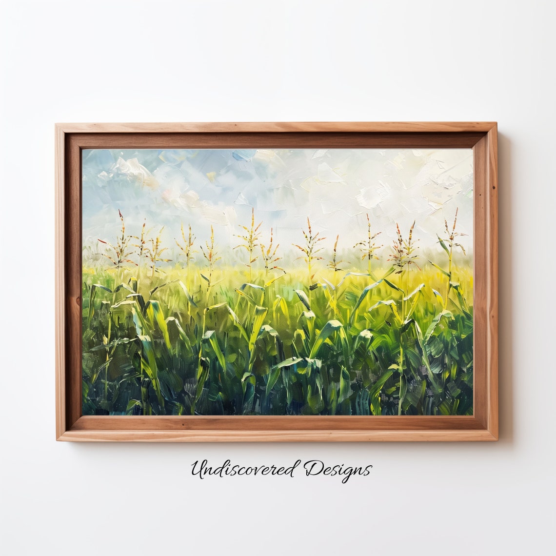 Summer Cornfield Green Stalks Under Bright Sky Oil Painting Poster