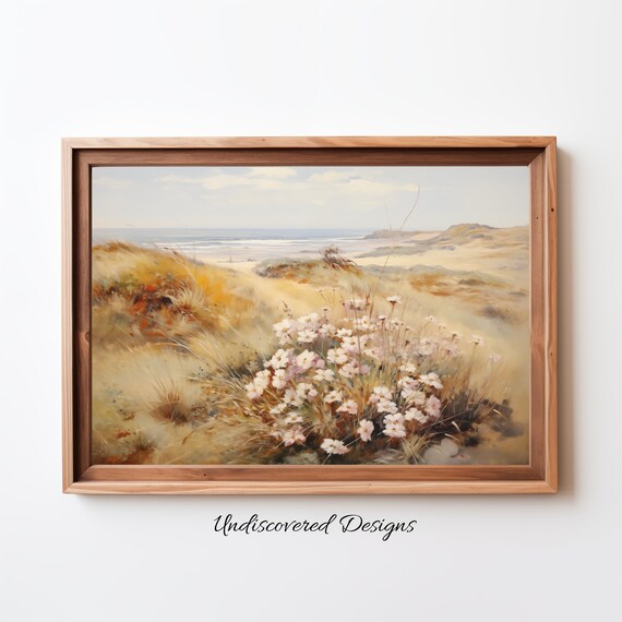 Dunes Wildflowers Ocean View Coastal Vintage Landscape Poster