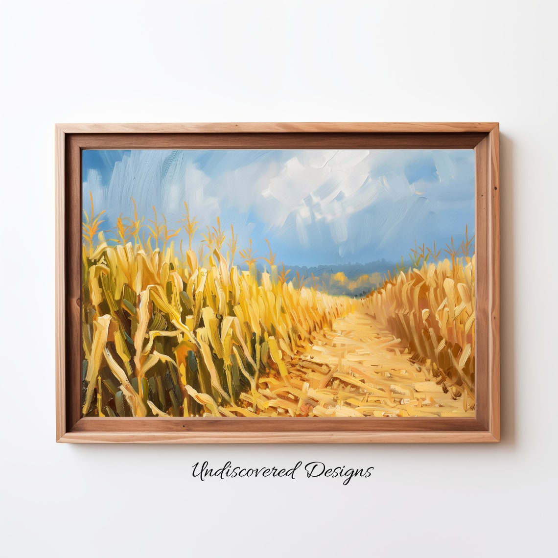 Golden Fall Cornfield Path Through Tall Stalks Oil Painting Poster