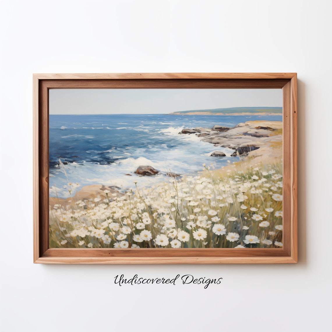 Coastal Wildflowers On Rocky Shoreline Blue Sea Landscape Poster