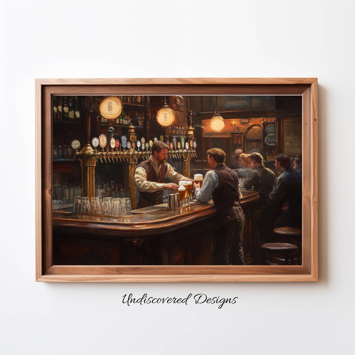 Historic Irish Pub Bar Oil Painting Artwork Bartender Serving Beer Poster