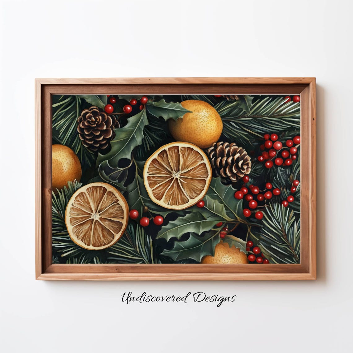 Dried Orange Slices and Pinecones Poster Vintage Christmas Botanical