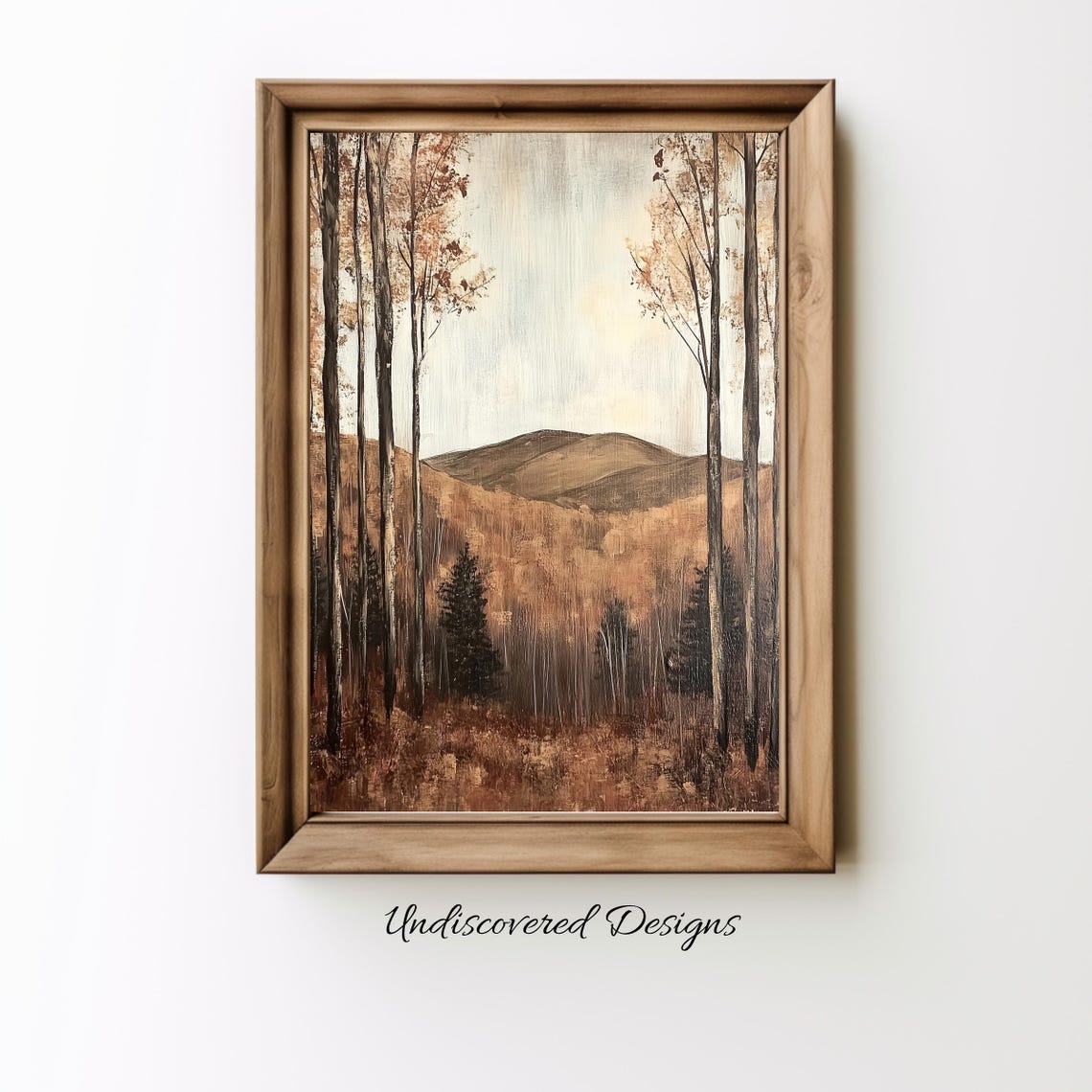 Fall Mountain Forest Oil Painting Tall Trees Misty Hills Poster