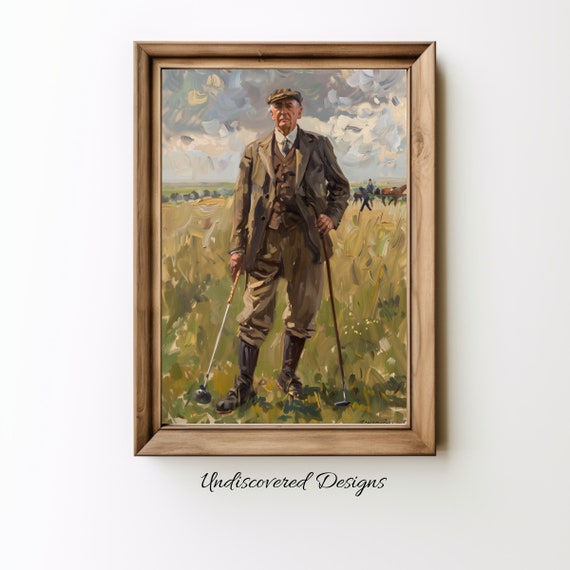 Vintage English Golfer Art Print Classic Oil Painting