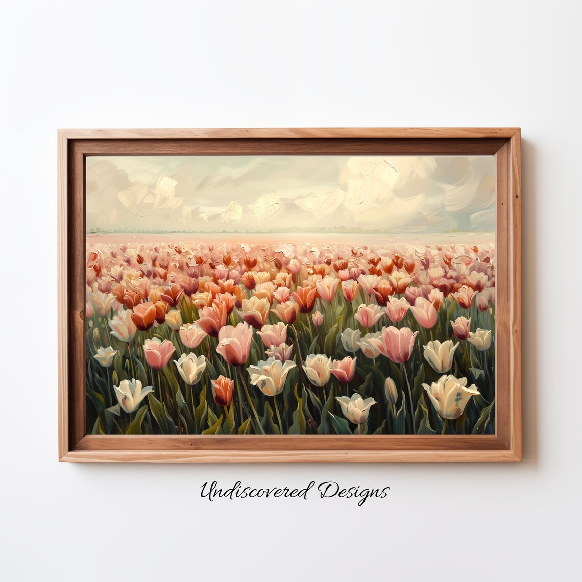 Pink Tulip Field Oil Painting Stretching To The Horizon Poster
