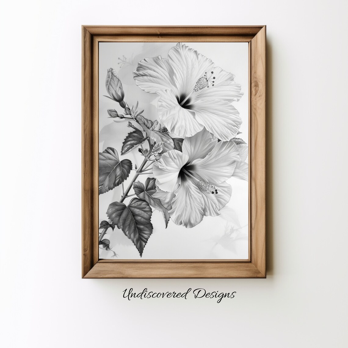 Vintage Hibiscus Sketch Art Print Botanical Pencil Drawing