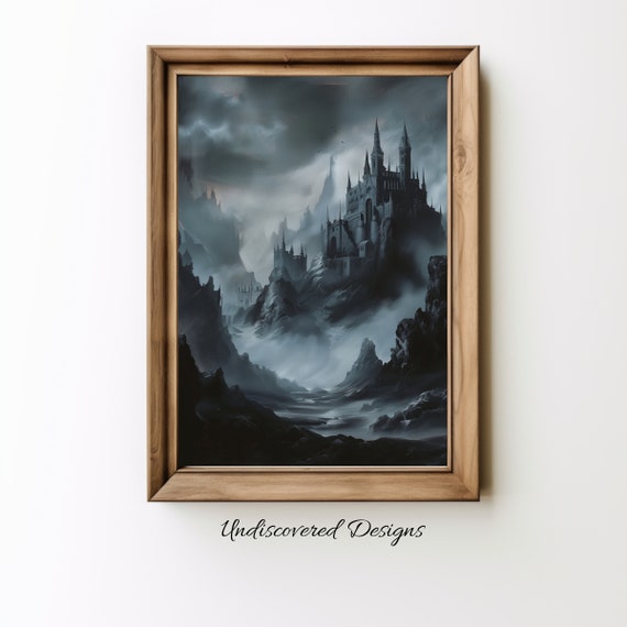 Gothic Castle Halloween Art Print Spooky Vintage Oil Painting