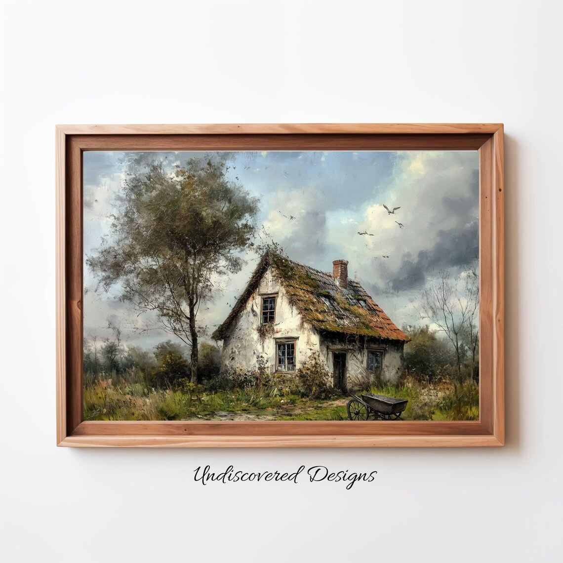 Old Thatched Cottage Irish Rustic Countryside Oil Painting Poster