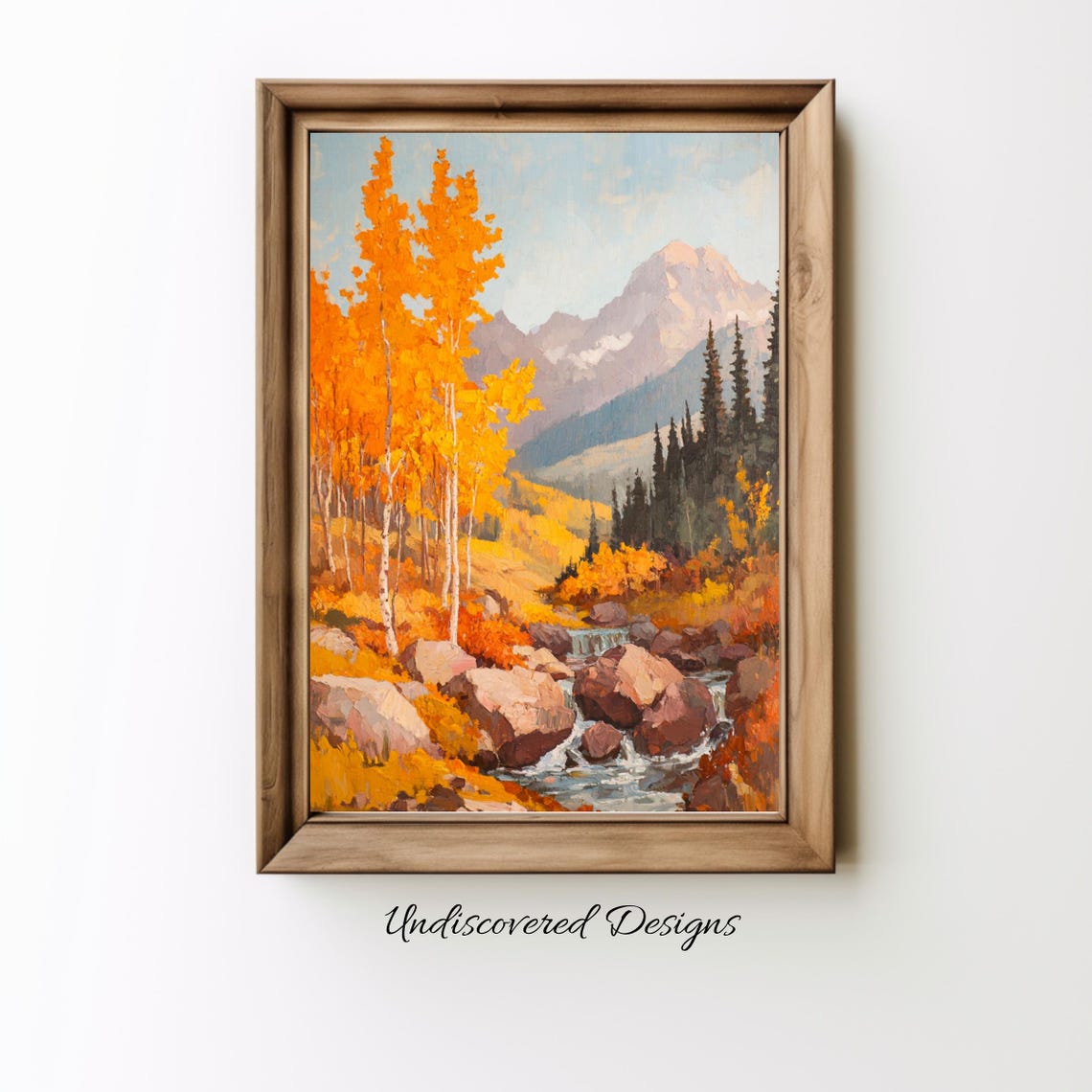 Autumn Aspen Trees Mountain Stream Oil Painting Fall Decor Poster